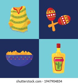 four mexican culture set icons