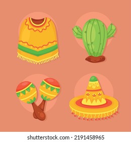 four mexican culture set icons