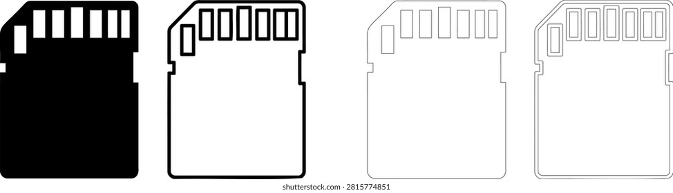 Four microsd memory card icons in simple line art style Editable