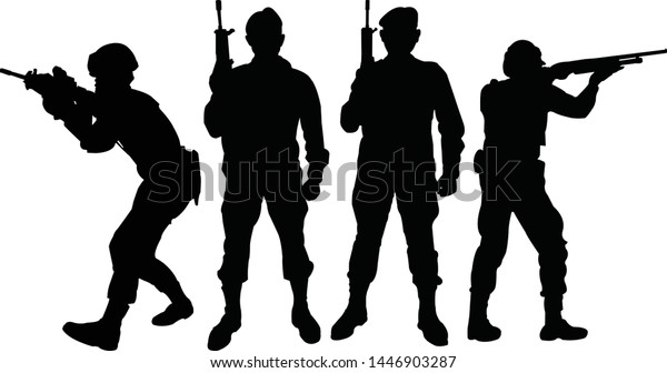 Four Military Silhouettes Vector Black Style Stock Vector (Royalty Free ...