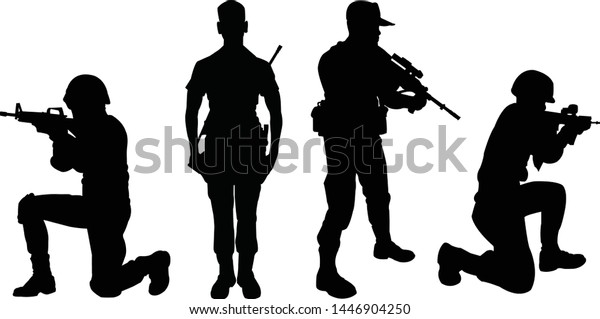 Four Military Silhouettes Vector Black Style Stock Vector (Royalty Free ...