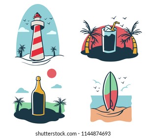 Four mini illustration of beach holiday theme