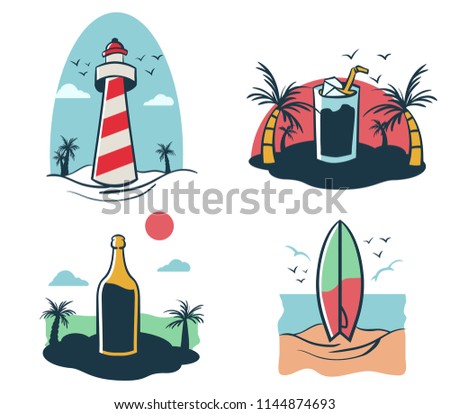 Four mini illustration of beach holiday theme