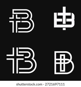 Cuatro diseños de logo minimalistas que combinan la letra B con un símbolo de cruz. Ideal para la marca cristiana, organizaciones religiosas o identidad espiritual moderna.