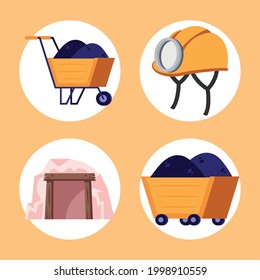 four mining industry set icons