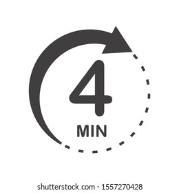 Four minutes icon. Symbol for product labels. Different uses such as cooking time, cosmetic or chemical application time, waiting time ...