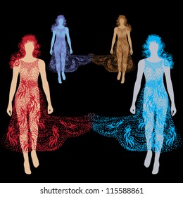 four models at black background