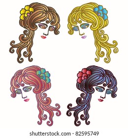 four models in different hair color