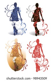 Four models of the silhouette, made in different graphic styles