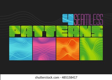 Four modern color line waves seamless patterns background