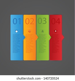 Four modern design labels in different colors. Four choices, steps or levels. Tutorial or presentation. Fresh element for website.