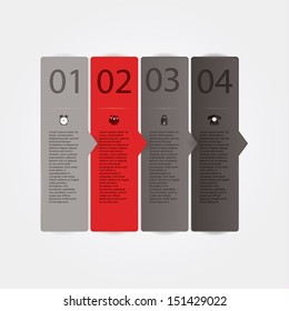 Four modern design labels in different colors. Four choices, steps or levels. Tutorial or presentation. Fresh element for website.