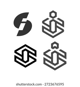 Four modern geometric logos on white background, symbolizing innovation and design