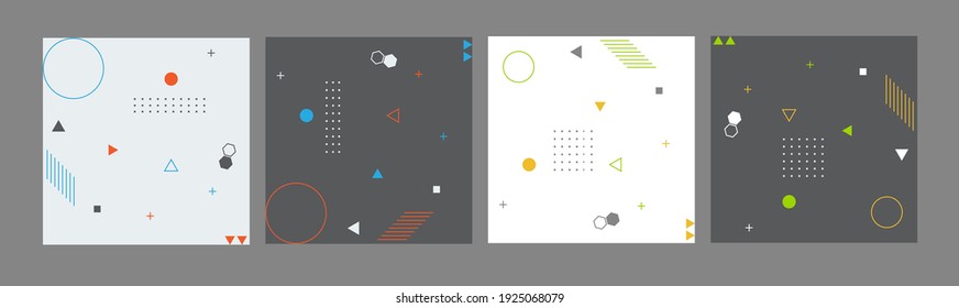 Four Modern minimalistic geometric abstract background seamless pattern tiles made from basic abstract geometry shapes and abstract random order