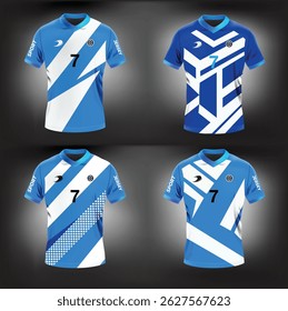 Quatro Modernas Camisolas Esportivas em Azul e Branco