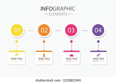 Cuatro modernos elementos de infografía de cuadros de texto de forma circular y cuadrada para su uso en los negocios, trabajo de equipo actual, etc. Elementos de infografía con 4 colores.