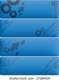 four modern vector banners with gears and arrows