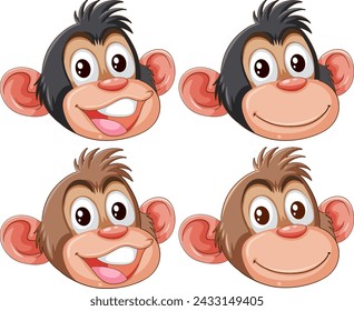 Four monkey faces showing different expressions.