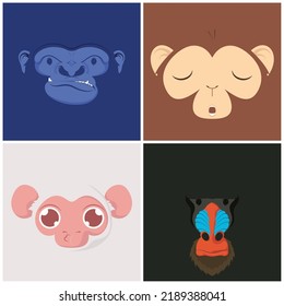 four monkeys heads animals characters