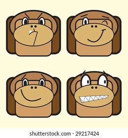 four monkeys on isolated background