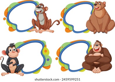 Four monkeys posing with vibrant speech bubbles