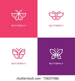 Four mono line butterfly logo set. Beauty salon, spa center, cosmetics design concept.