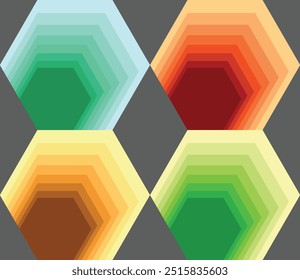 Forma hexagonal de cuatro colores monocromáticos sobre fondo negro. figura geométrica poligonal.