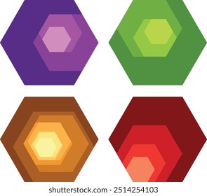 vier monochrome Sechseckform auf weißem Hintergrund. polygonale geometrische Figur. 