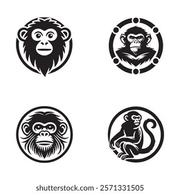 Four Monochrome Monkey Head Logos