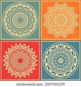 Four monochrome patterns for bandana, neckerchief, tablecloth or other. Set 2. Vector illustration