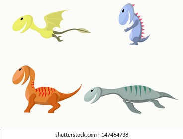 Four monsters. Similar to the dinosaurs. Vector illustration