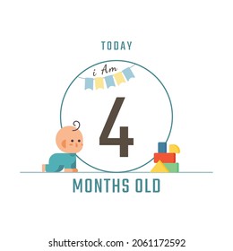   I am four months old today ,  greeting card, Vector illustration design
