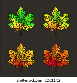 Four mosaic maple leaves