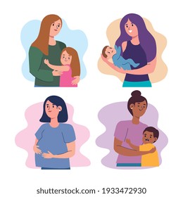 four mothers and kids characters