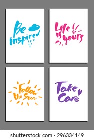 Four motivation posters on white in bright colors