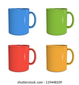 Four mugs of various colors. Vector eps10