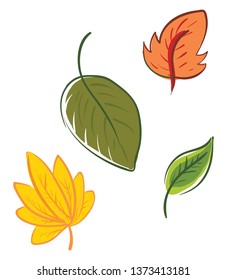 Four multi-colored cartoon leaves of different shapes represent the autumn season vector color drawing or illustration 