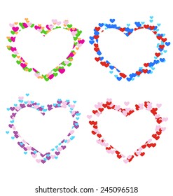 Four multicolored frames with hearts isolated on white background