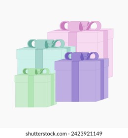 Cuatro regalos multicolores con un arco