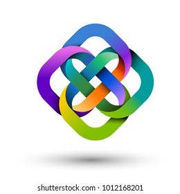 Four Multicolored Intertwined Shapes, Group Concept For Logo Design, Eps10 Vector