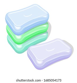 Four multicolored soap bars on white background