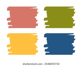 Four multicolored stickers with space for text. Frame for notes with lines, business card. Vector illustration
