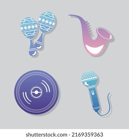 four music instruments pastel icons