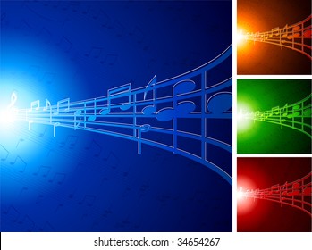 Vier Musikhintergründe. Vektorgrafik.
