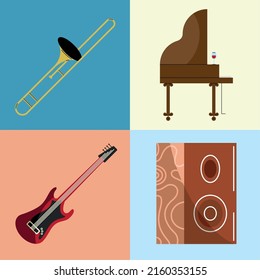 four musical instruments set icons