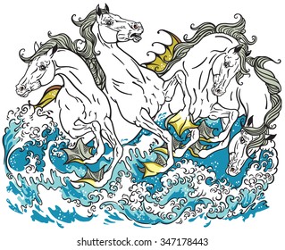 four mythological sea horses 