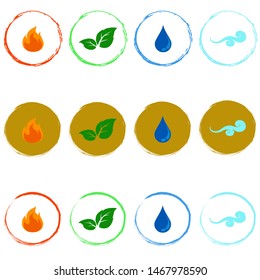 Four Natural Elements - Earth, Water, Air and Fire. Alternative energy sources logo. Templates for renewable energy or ecology logos. Flat design symbols on isolated white background.