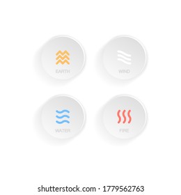 Vier natürliche Elemente Symbol, neun Symbole. Wind, Feuer, Wasser, Erde. Bild. Logo-Vorlage. Vektorgrafik einzeln auf weißem Hintergrund. EPS10.