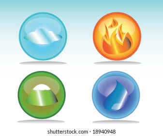 Four nature elements buttons , icons