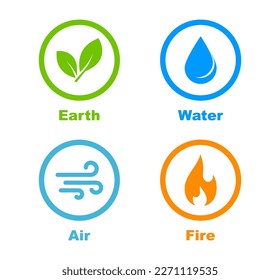 Four nature elements icon set. Air, earth, water, fire symbols. Natural elements icons. Vector illustration.
